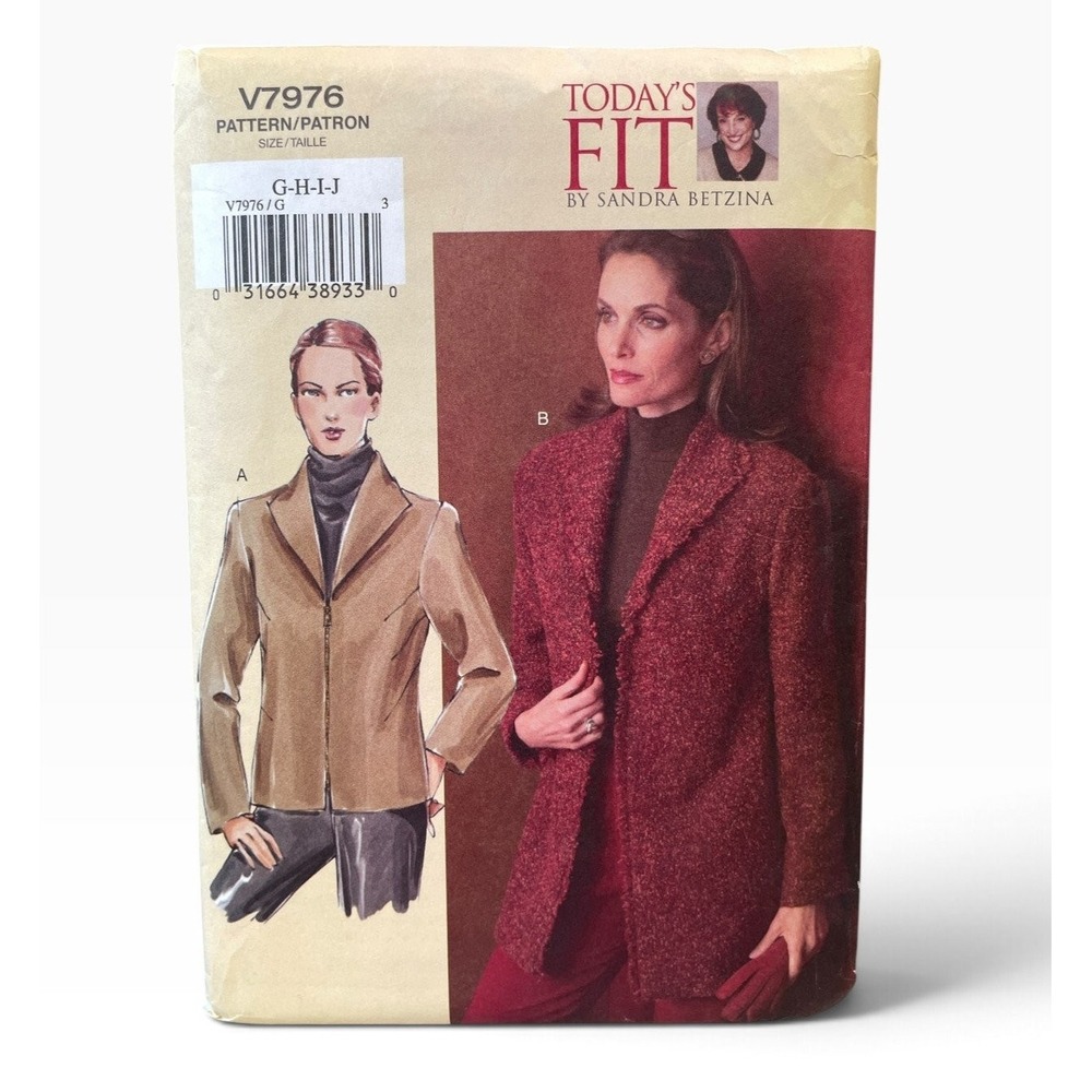 Vogue V7976 Jacket Coat Today's Fit G-H-I-J Early 2000s Uncut FF